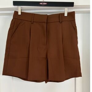 NEW NiMin Womens High Waisted Pleated Dress Shorts Brown Large Minimalist Preppy